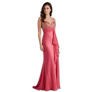 IgNite Evenings A-line Empire Waist Sequin Gown 2 Corset Back Satin Coral Prom